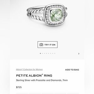 David Yurman Albion Ring with Green Stone and Diamonds size 7